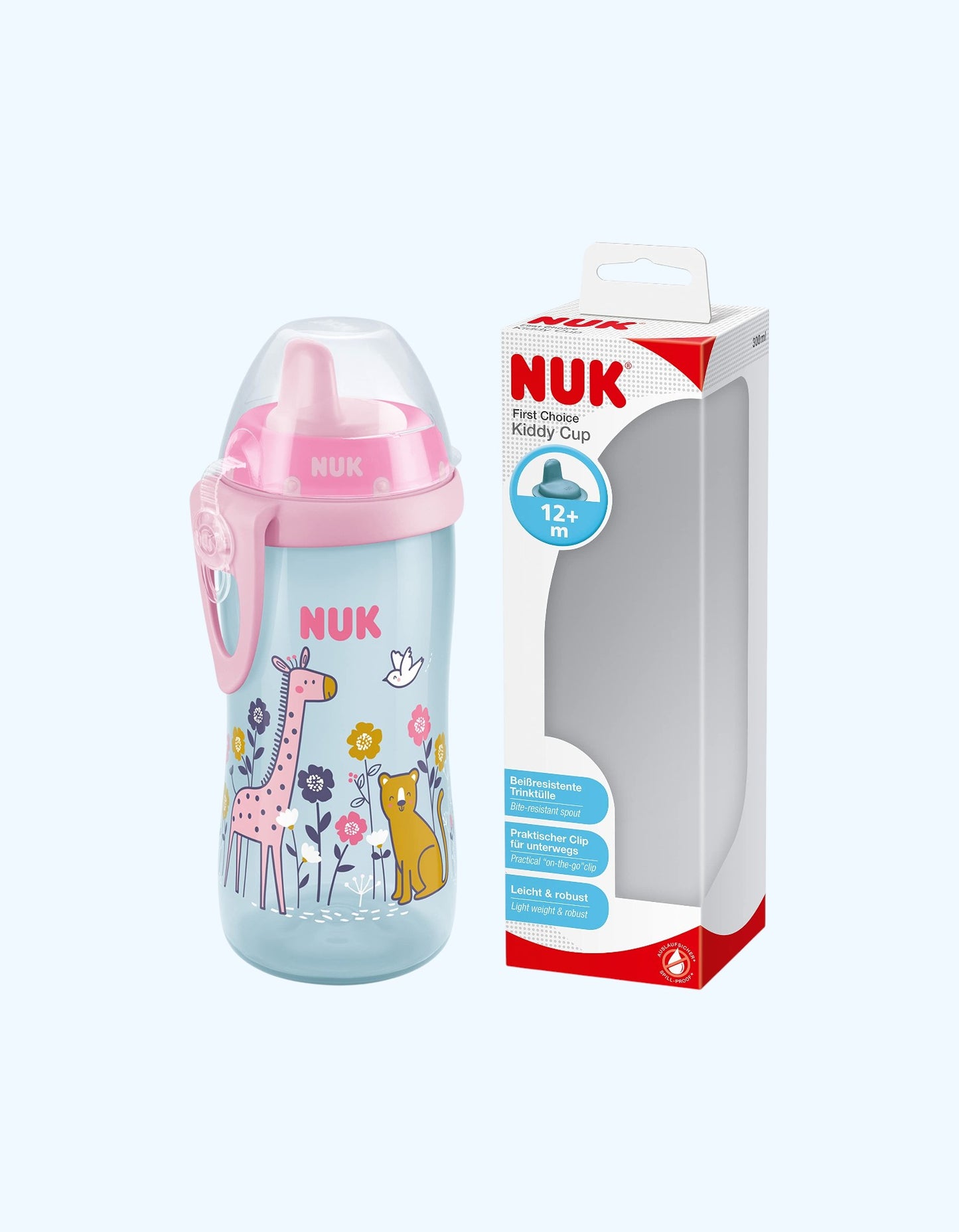Nuk Kiddy ichimlik idishi polipropilen pristavkasi bilan, 12+ oy, 300 ml