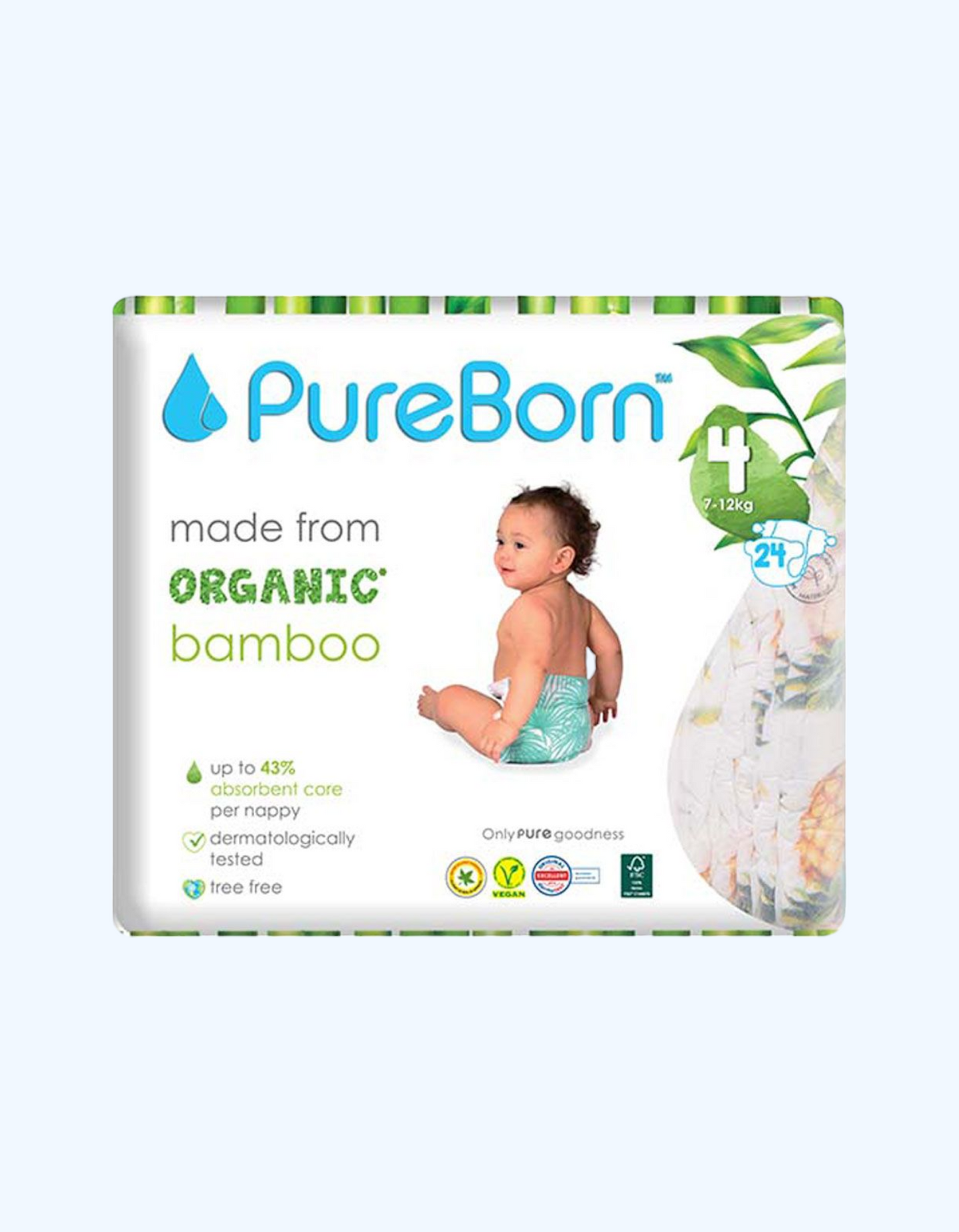 PureBorn 4 ta bambuk tagliklari, 7-12 kg, 24/48/96 dona