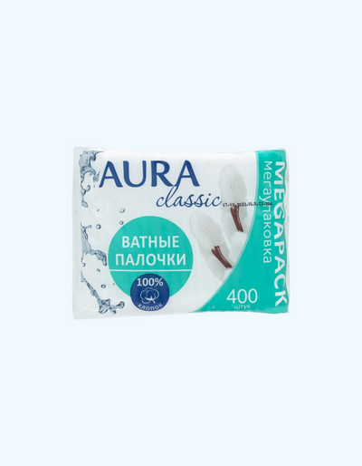 AURA CLASSIC Ватные палочки в пакете, 400 шт