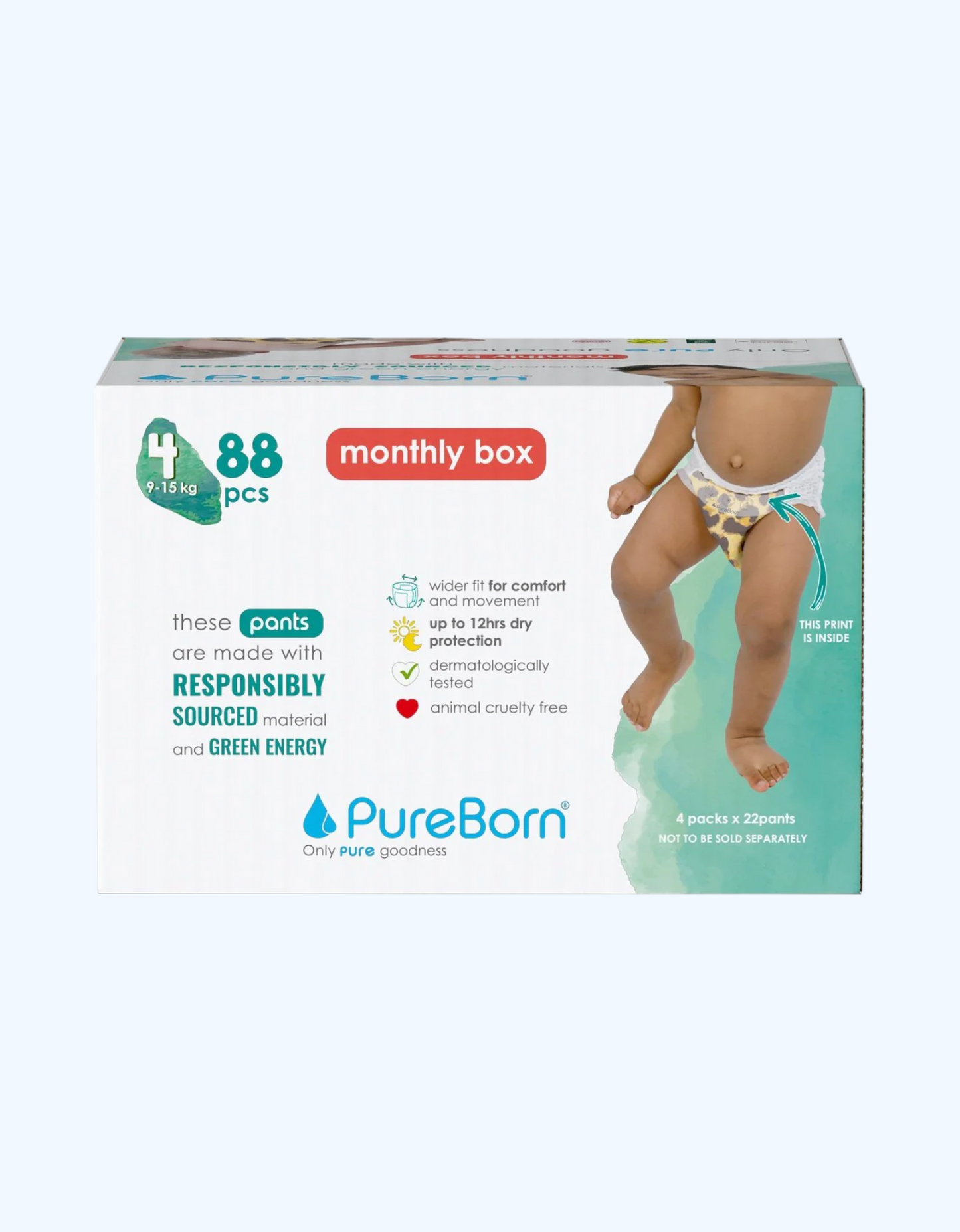 PureBorn 4 Panty tagliklari, 9-15 kg, 22/44/88 dona