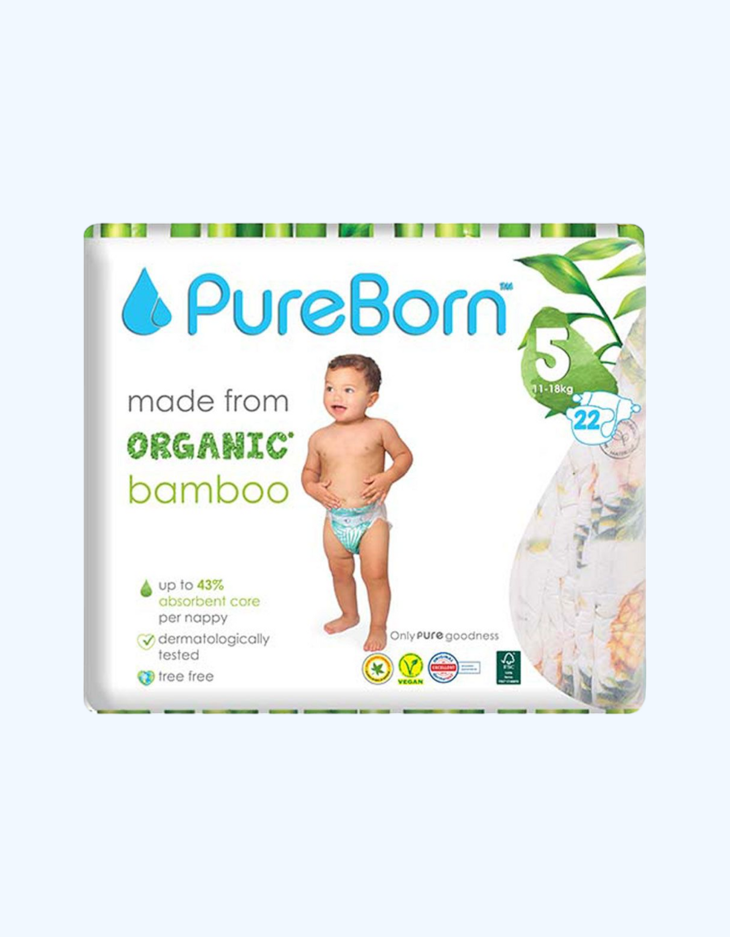 PureBorn 5 ta bambuk tagliklari, 11-18 kg, 22/44/88 dona