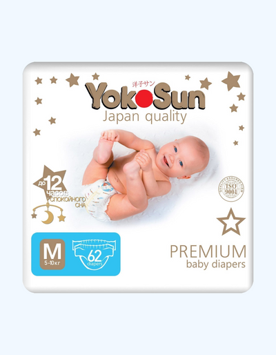 YokoSun Подгузники Premium M, 5-10 кг, 62 шт