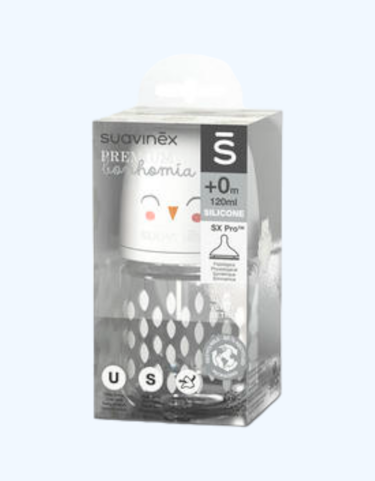 Suavinex Стеклянная бутылочка для кормления FEATHER, 0+ мес, 120 мл