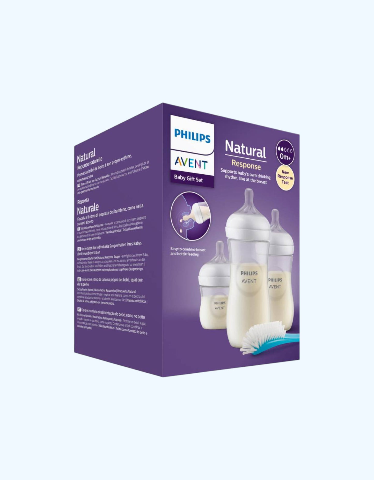 Avent Natural Response Подарочный набор для новорожденных, 3 бутылочки + щетка