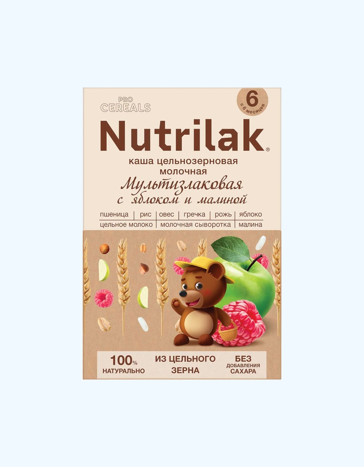 Nutrilak Premium Молочная Мультизлаковая каша с яблоком и малиной, с 6 мес., 200 г