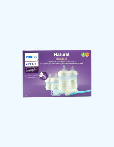 Avent Natural Response Yangi tug'ilganlar uchun sovg'a to'plami, ko'k, 4 kichik shisha + titsak + cho'tka