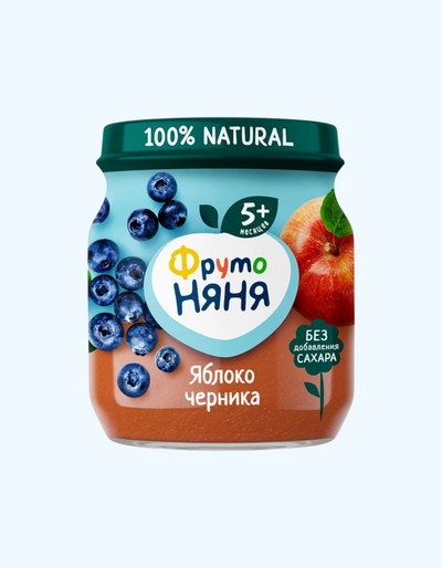 ФрутоНяня Пюре из яблок и черники, 5+ мес., 100 г