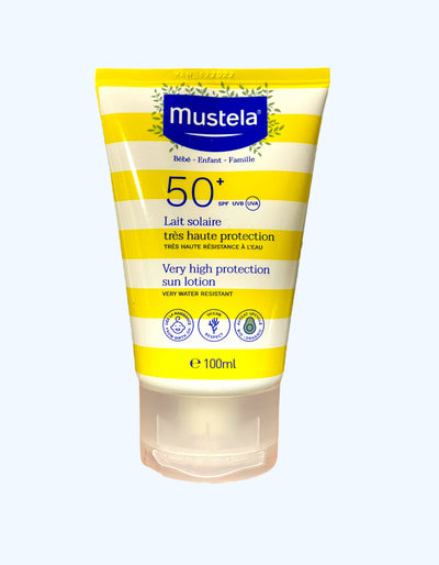 Mustela Quyoshdan himoya qiluvchi sut juda yuqori himoya darajasi 50+, 100 ml