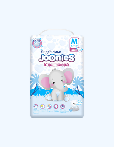 JOONIES Подгузники Premium Soft, M (6-11 кг) 58 шт