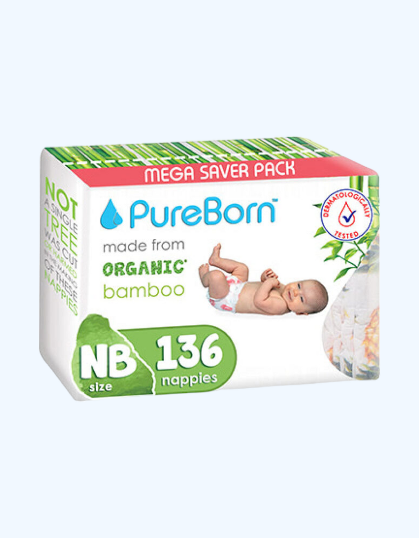 PureBorn Подгузники бамбуковые, 0-5 кг, NB, 34/68/136 шт