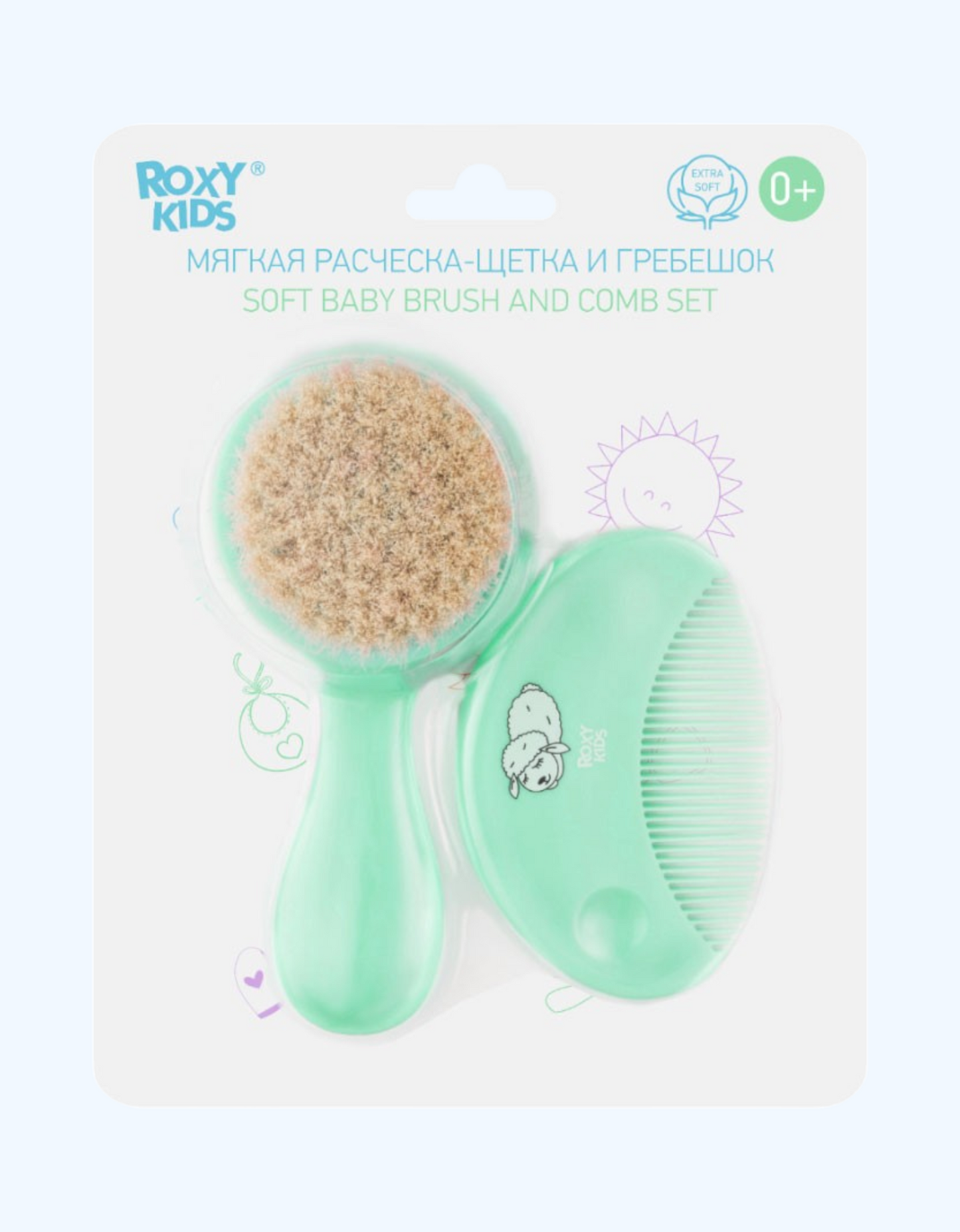 ROXY-KIDS Мягкая расческа-щетка и гребешок, ворс из овечьей шерсти, 0+ мес.