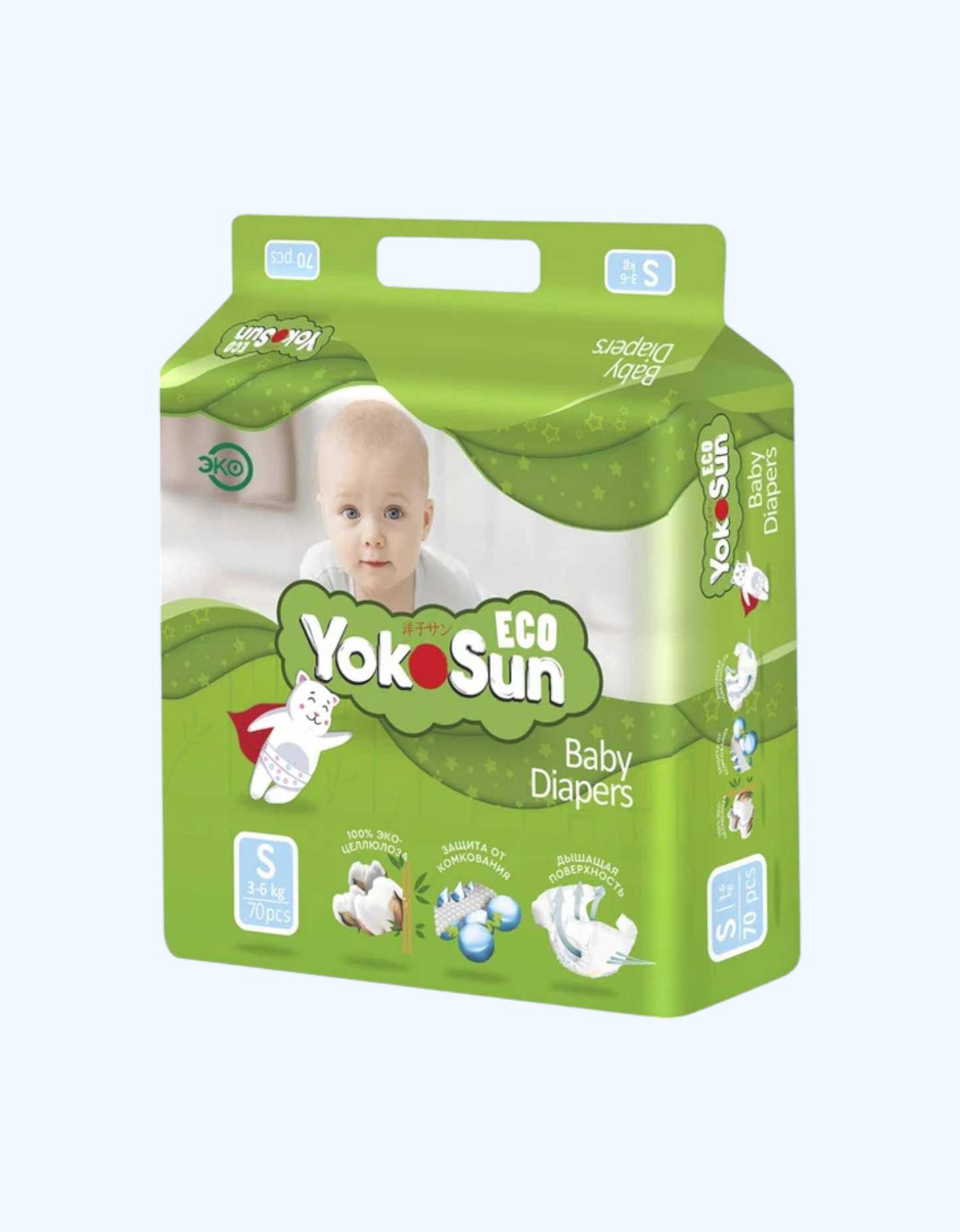 YokoSun Eco tagliklari S o'lchamli (3-6 kg), 70 dona 