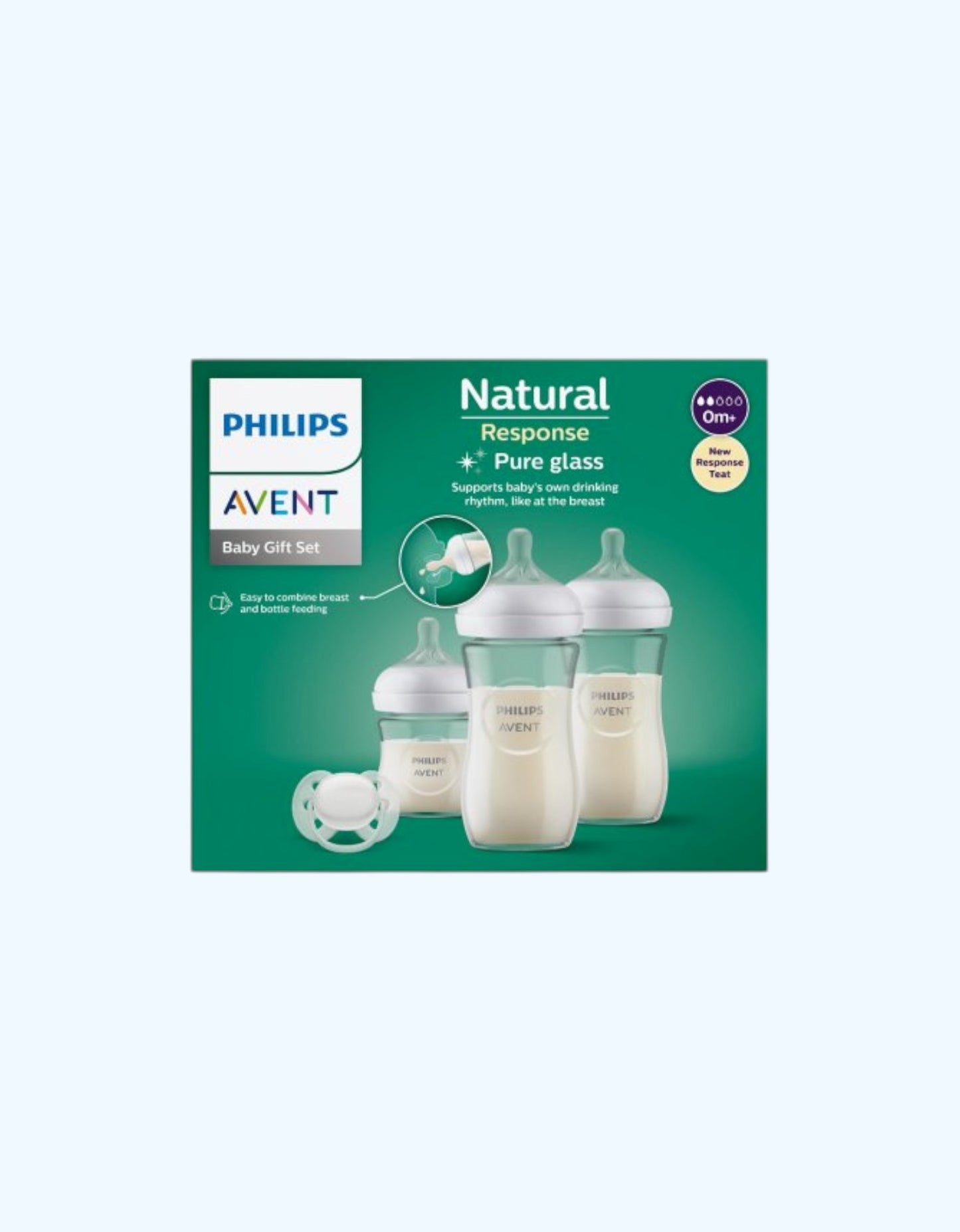 Avent Natural Response Подарочный набор для новорожденных, 3 стеклянных бутылочки + пустышка