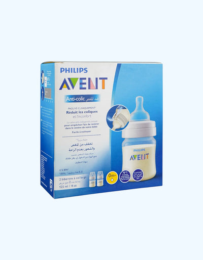 Avent Antikolik shishalar, sekin oqimli, 2 dona, 0+ oy, 125 ml