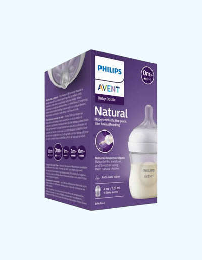 Avent Natural Response Bolalar kichik shishasi, oq, sekin oqim, 0-3 oy, 125 ml
