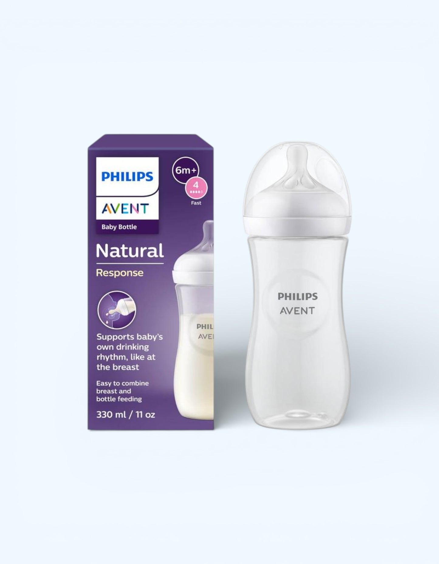 Avent Natural Response Детская бутылочка, быстрый поток, 6+ мес., 330 мл
