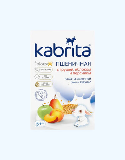 Kabrita Каша, на козьем молочке, пшеничная, с грушей, яблоком и персиком, 5+ мес., 180 г