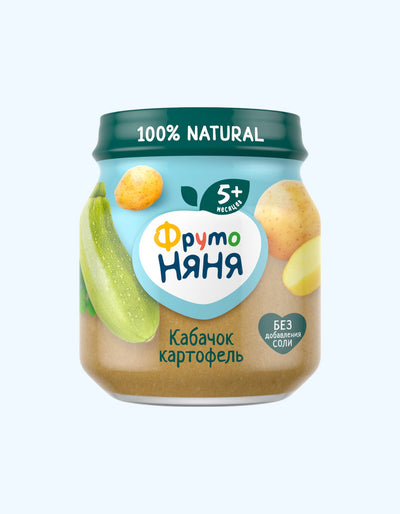 ФрутоНяня Пюре, из кабачков и картофеля для питания детей раннего возраста, 5+ мес., 80г