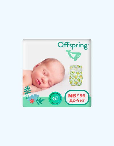 Offspring Подгузники NB, 2-4 кг, Авокадо, 56 шт