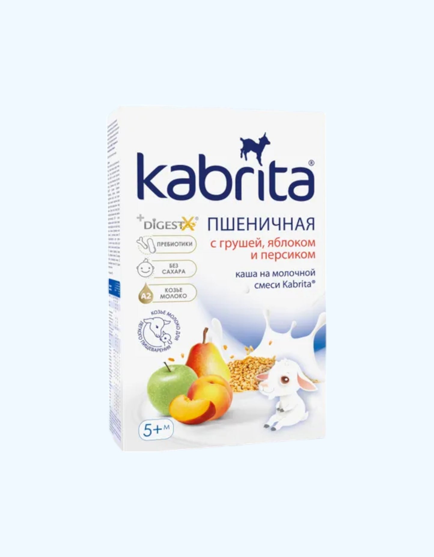 Kabrita Каша, на козьем молочке, пшеничная, с грушей, яблоком и персиком, 5+ мес., 180 г