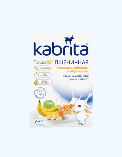 Kabrita Каша, на козьем молочке, пшеничная, с бананом, яблоком и абрикосом, 5+ мес., 180 г