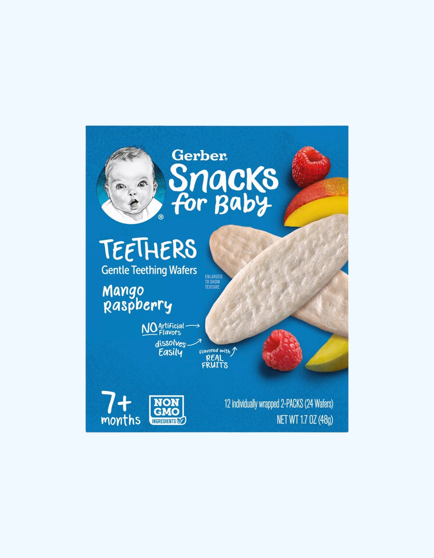 Gerber Teethers Вафли для прорезывания зубов, со вкусом манго и малины, 7+ мес., 48 г