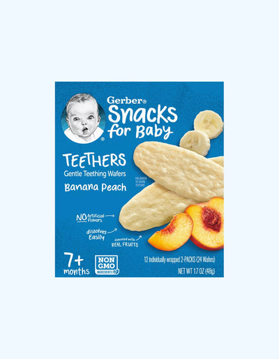 Gerber Teethers Вафли для прорезывания зубов, со вкусом банана и персика, 7+ мес., 48 г