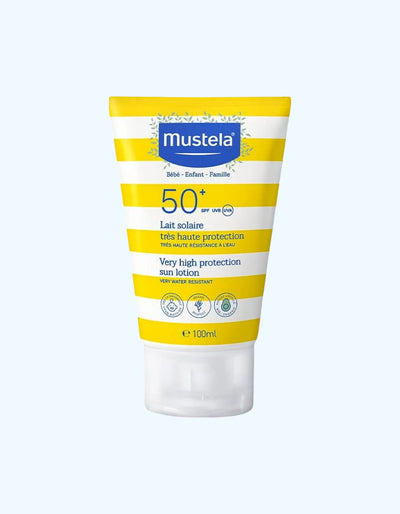 Mustela Quyoshdan himoya qiluvchi sut juda yuqori himoya darajasi 50+, 100 ml