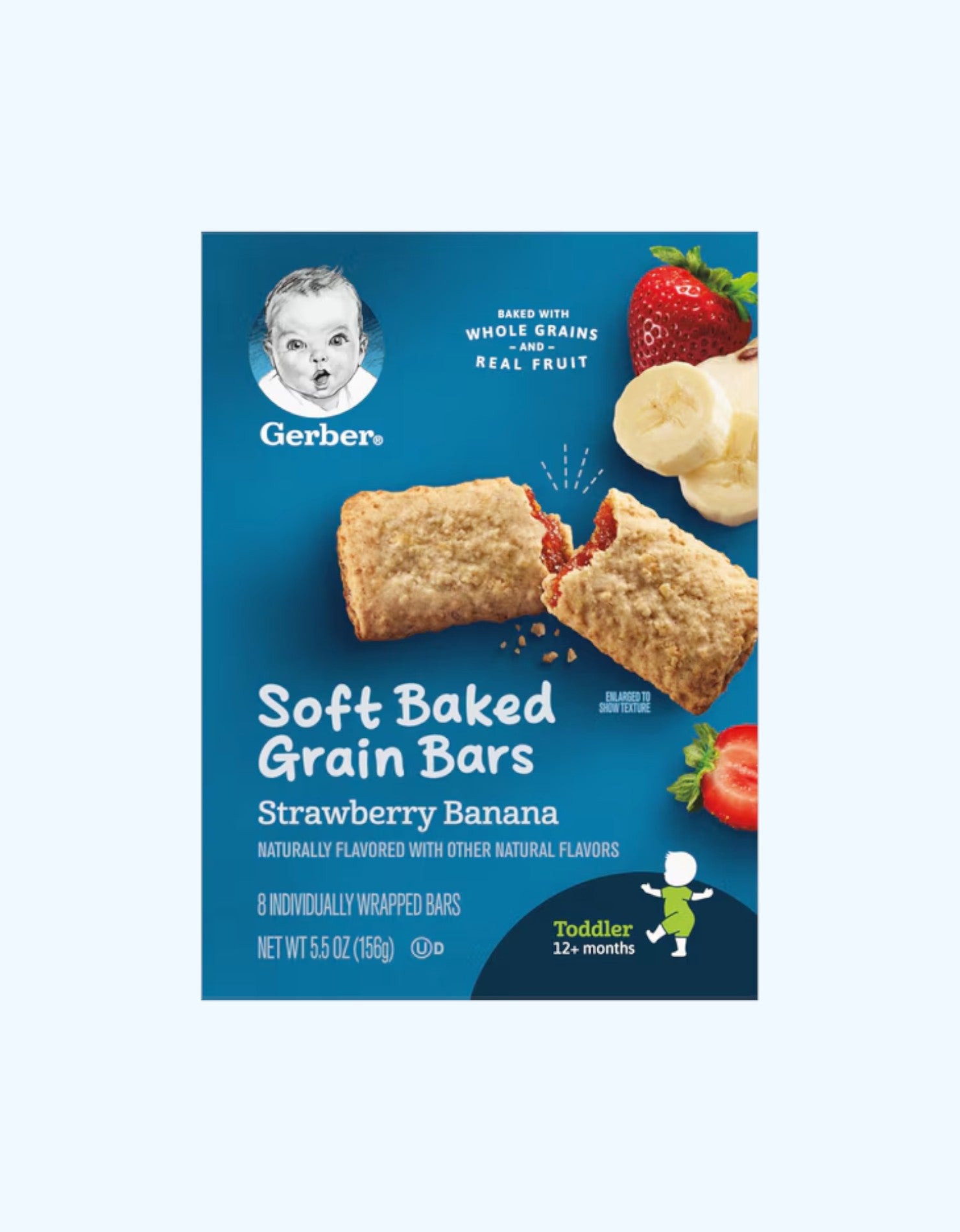 Gerber Батончики запеченные зерновые с начинкой банана и клубники, 12 ...