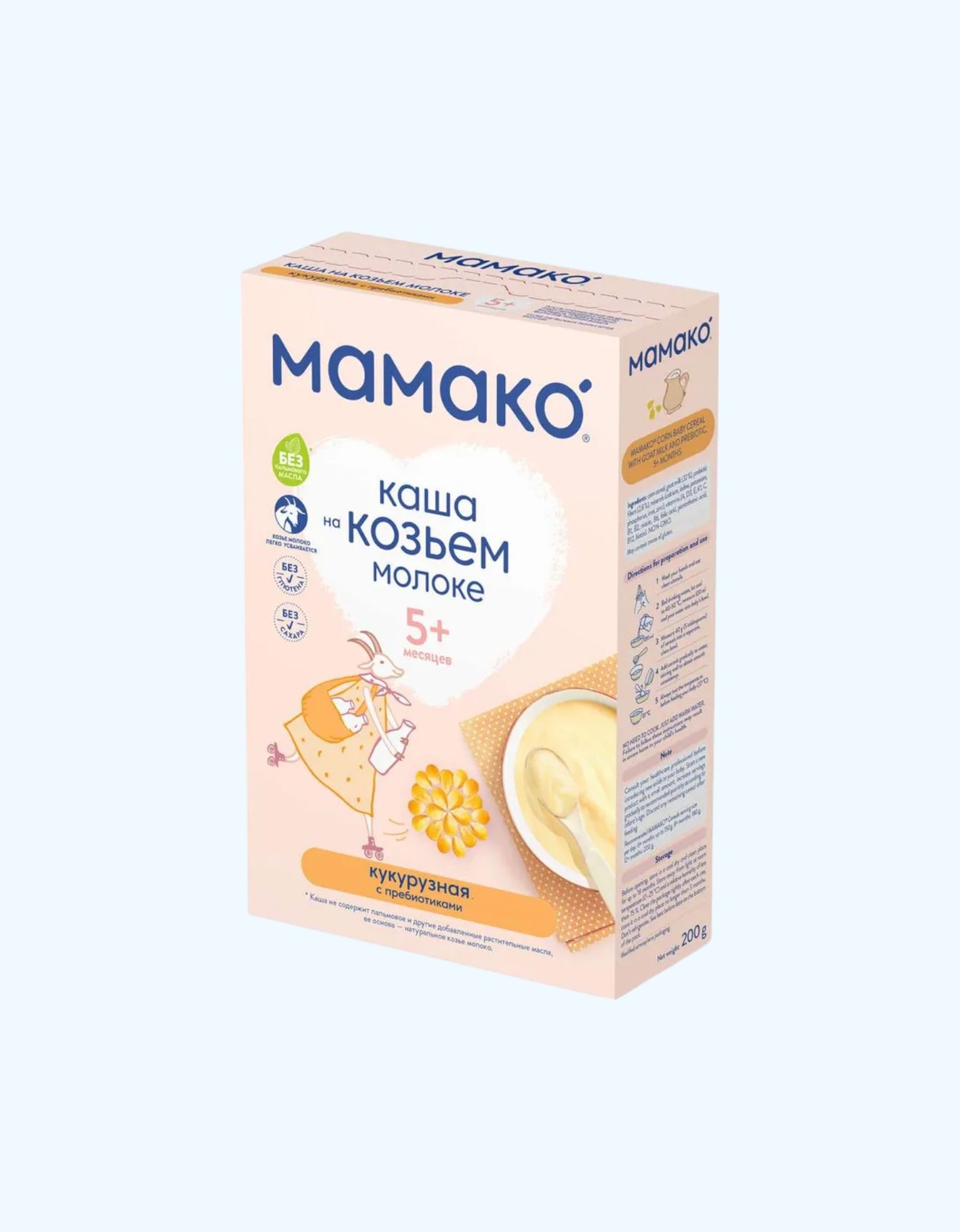 Мамако Каша кукурузная с пребиотиками, на козьем молоке, 5+ мес., 200 г