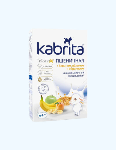 Kabrita Каша, на козьем молочке, пшеничная, с бананом, яблоком и абрикосом, 5+ мес., 180 г