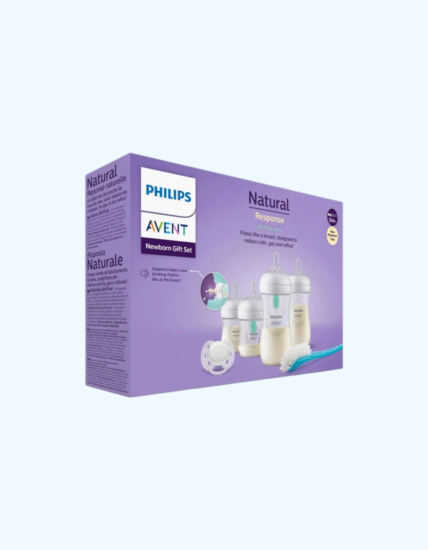 Avent Natural Response Подарочный набор для новорожденных, 4 бутылочки + пустышка + щетка