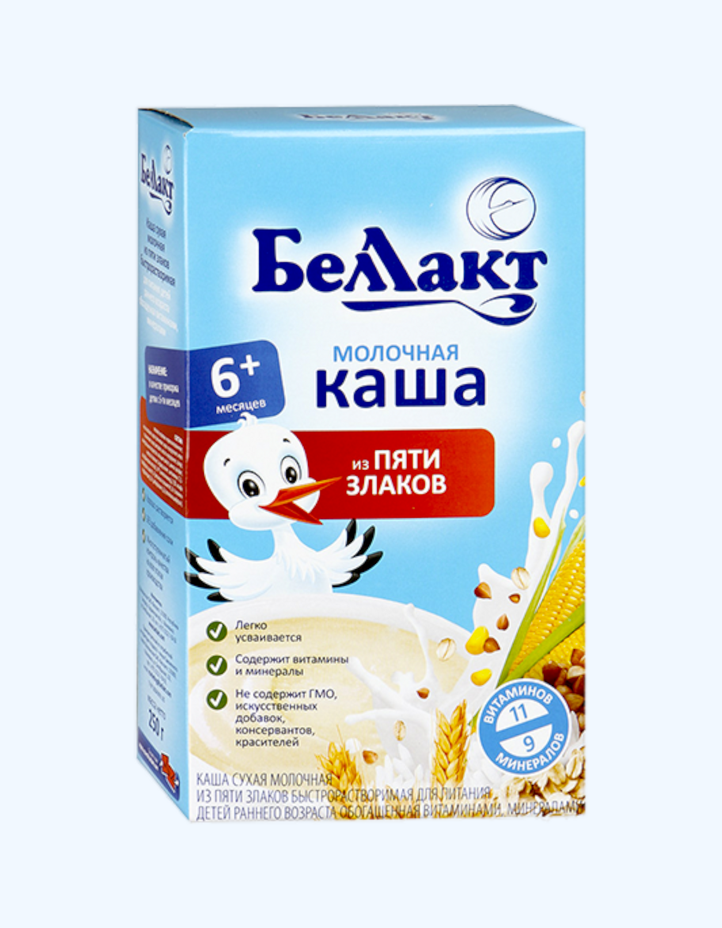 Беллакт Молочная каша 5 злаков с витаминами и минералами, 250 г