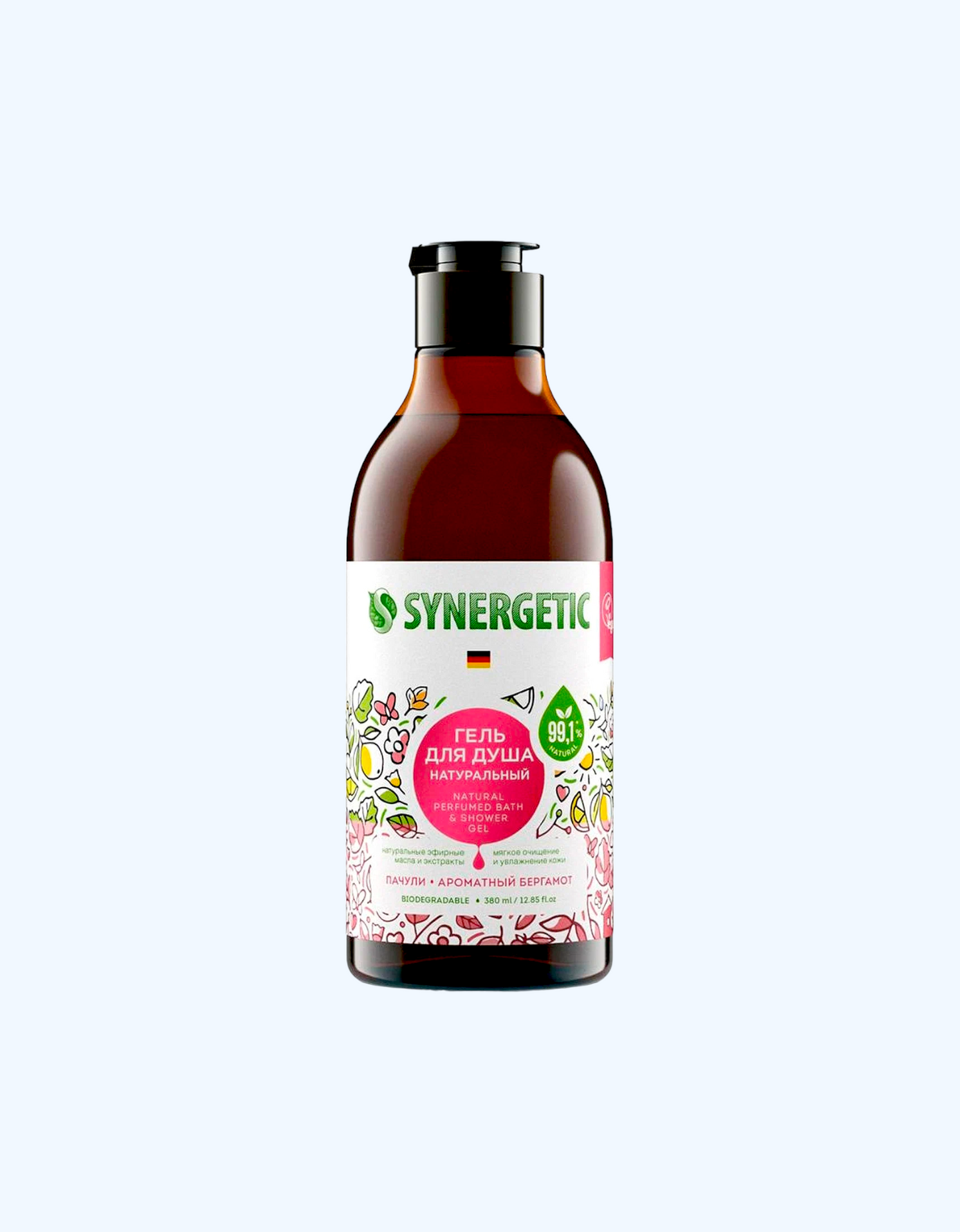 Synergetic Natural dush jeli, pachuli va xushbo'y bergamot, 380 ml