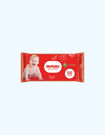 Huggies Ultra Comfort nam salfetkalar, aloe, 16x9 sm, 56 dona