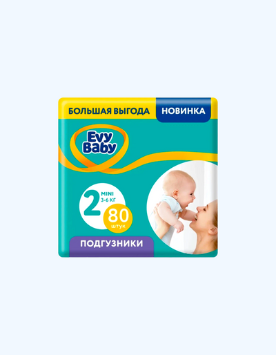 Evy Baby Подгузники 2 3-6 кг, 80 шт