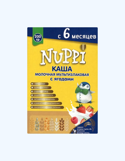 Nuppi Каша, молочная, ягоды, мультизлаковая, 6+ мес., 200 г