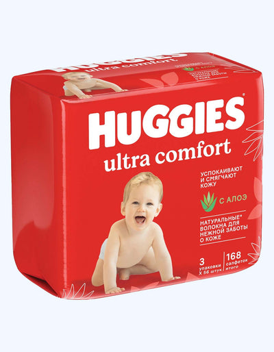 Huggies Ultra Comfort Влажные Салфетки, алоэ, 16х9 см, большая упаковка, 3x56 шт