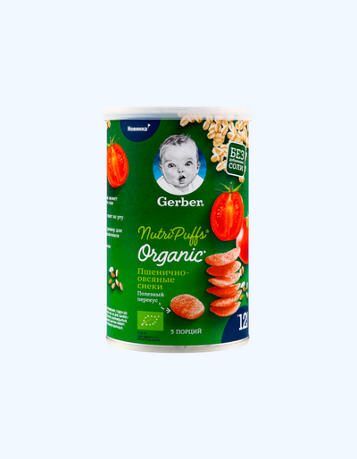 Gerber Снеки Органик пшенично-овсяные с томатом и морковью, 12+ мес., 35 г
