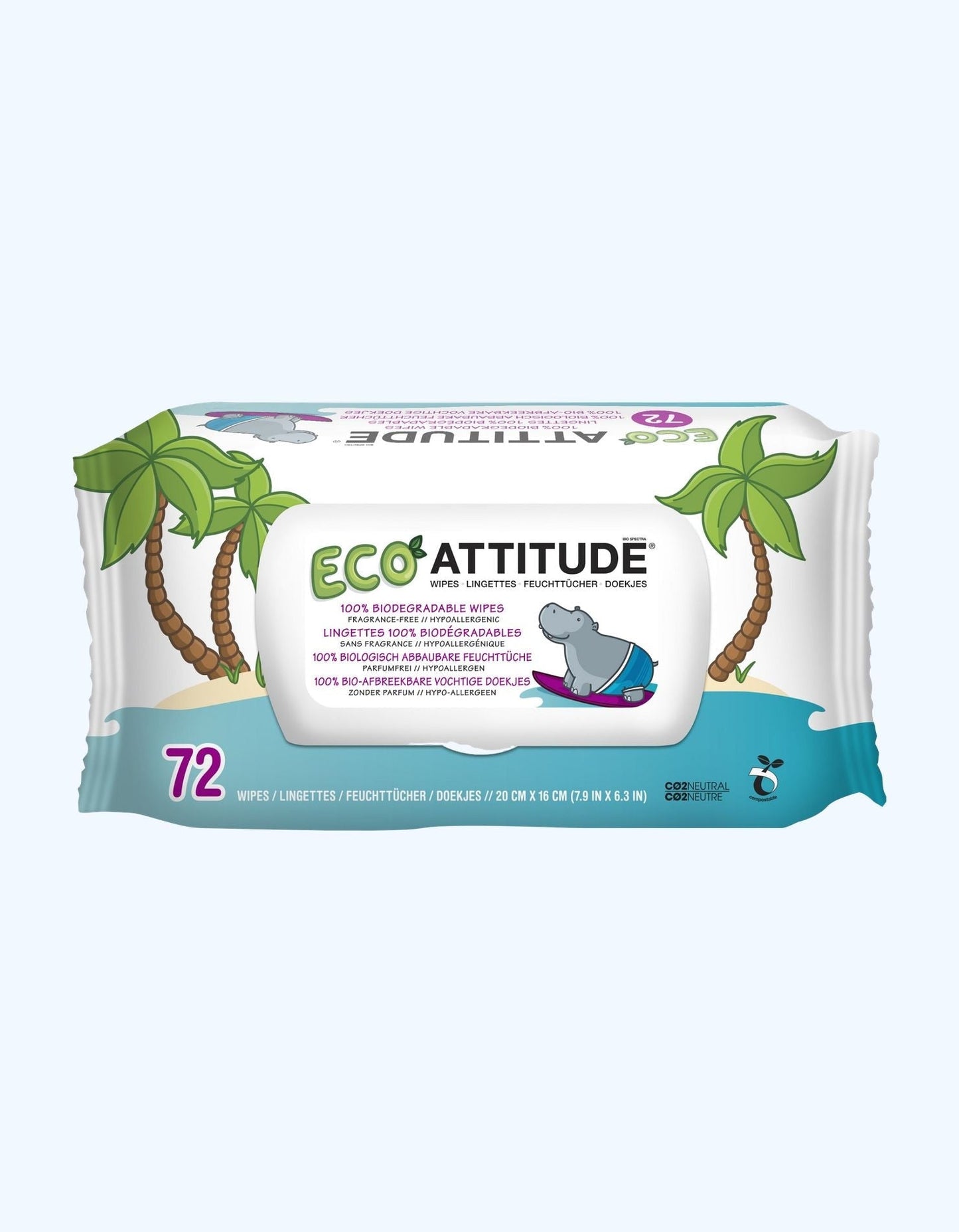 Attitude Влаженые салфетки, биоразлогаемые, 20х16 см, 72 шт