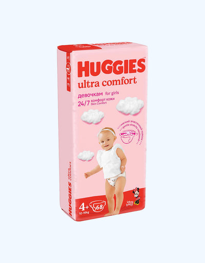 Huggies Ultra Comfort 4+ Подгузники, девочки, 10-16 кг, 17/68 шт