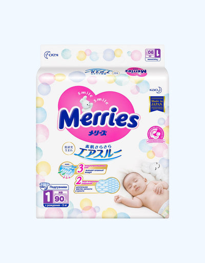 Merries Подгузники для новорожденных, до 5 кг, 24/90 шт