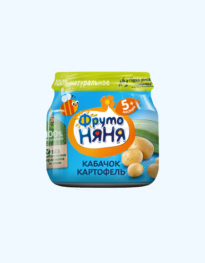 ФрутоНяня Пюре, из кабачков и картофеля для питания детей раннего возраста, 80г