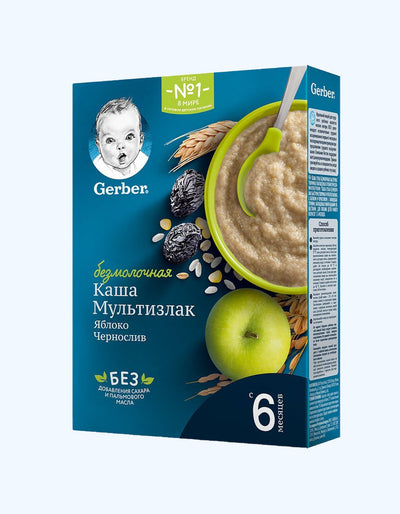 Gerber Каша мультизлаковая, безмолочная, чернослив, яблоко, 6+ мес., 180 г