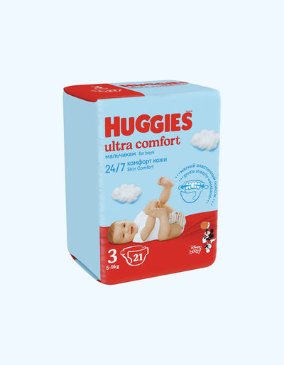 Huggies Ultra Comfort 3 Подгузники, мальчики, 5-9 кг, 21/94 шт