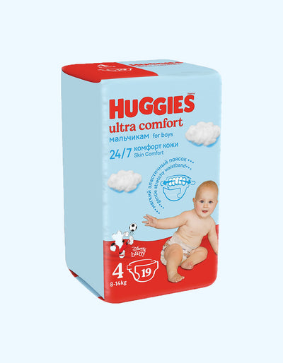 Huggies Ultra Comfort 4 Подгузники, мальчики, 8-14 кг, 19/80 шт