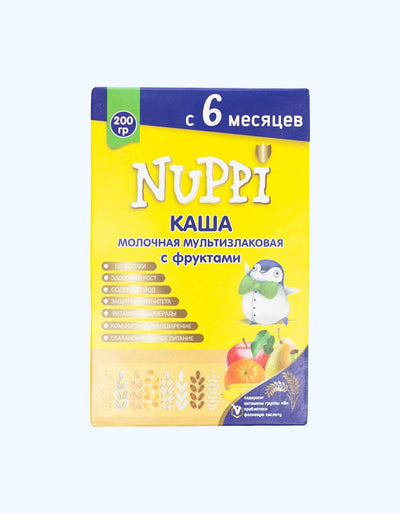 Nuppi Каша, молочная, фрукты, мультизлаковая, 6+ мес., 200 г