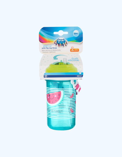 Canpol Babies Sippy stakan somonli, silikonli, qopqoqli, erkin oqim, 12+ oy, 400 ml