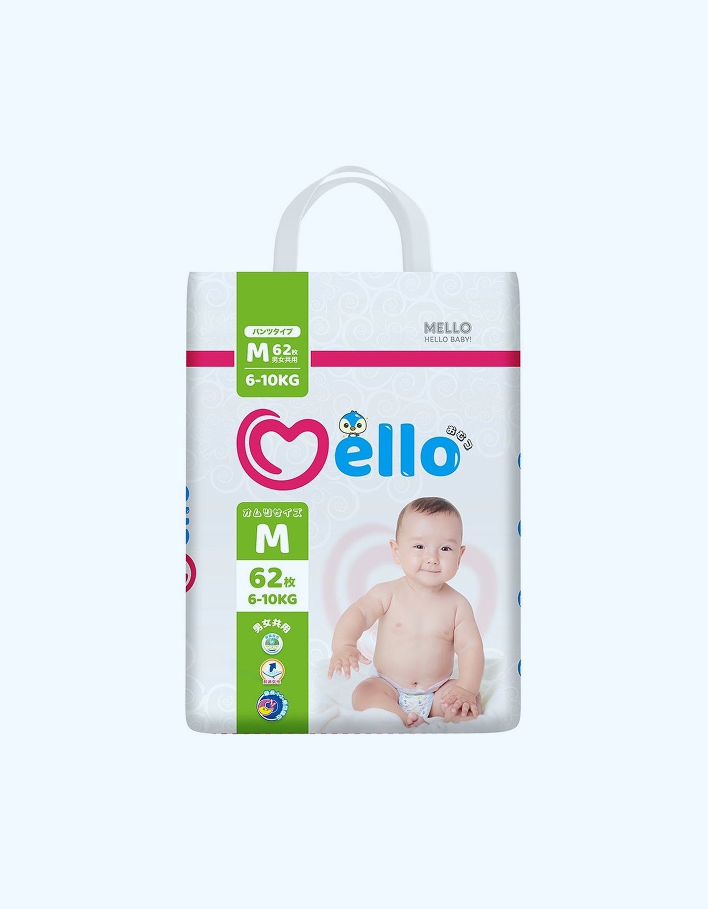 Mello Подгузники, M, 6-10 кг, 62 шт