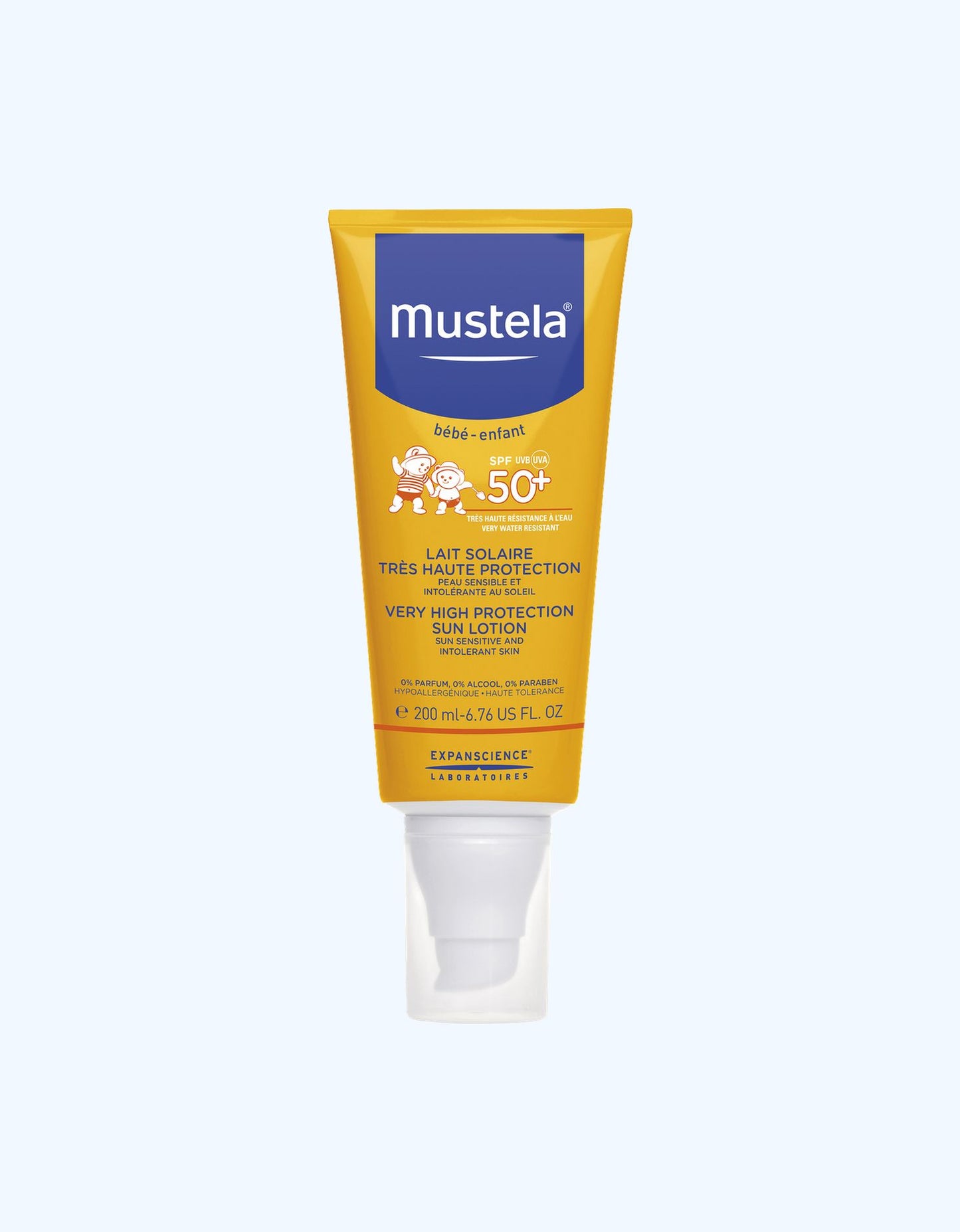 Mustela Солнцезащитный лосьон, водостойкий, SPF 50, 0+ мес., 200 мл